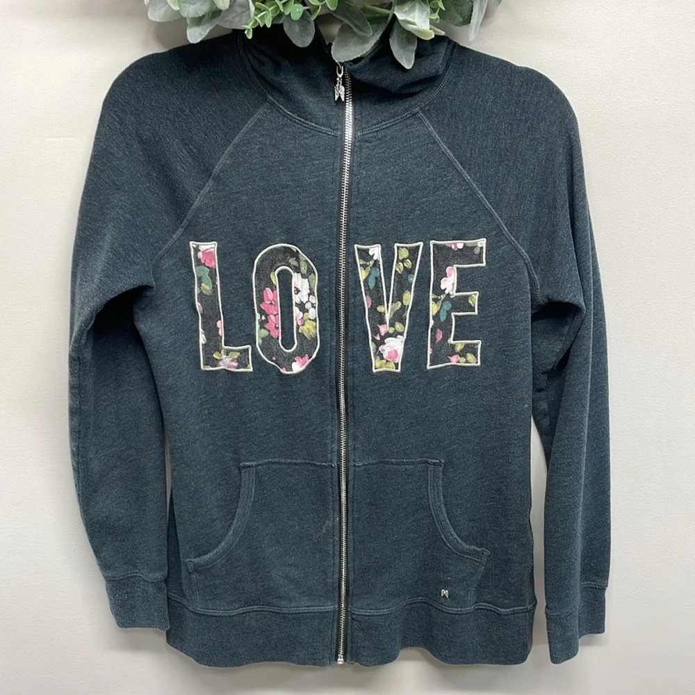 Victoria’s Secret Angels Floral “LOVE” Graphic Full Zip Hooded Sweatshirt M